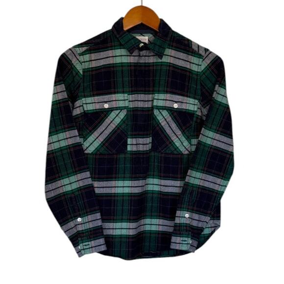 J.Crew Buffalo‎ Plaid Flannel Top Women XX Small Green Blue 100% Cotton Gorpcore - Picture 1 of 7